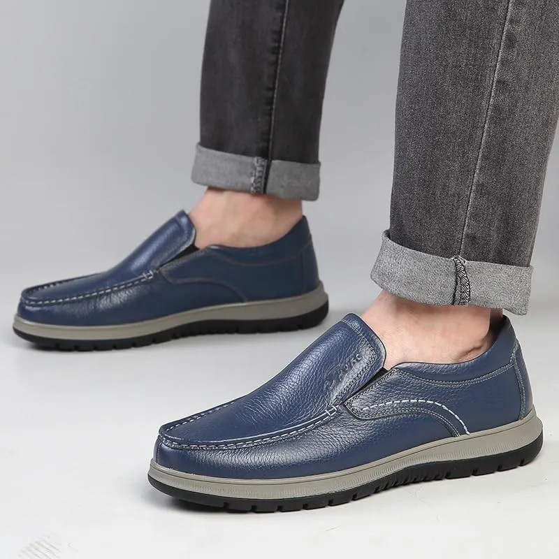 Men's Leather Shoes Slip-on Lightweight Casual Sport Shoes Breathable Non-Slip Flat Handmade Stitching Daily Wear Stylish Trendy Versatile Shoes