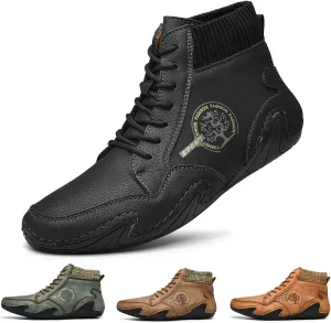 Mens Loafer Retro Leather Casual Oxford Shoes Handmade Comfort Moccasins Walking Business Work Office Dress Anti Slip Outdoor Summer Driving Boat Round Toe Slip on Shoe Wide Fit