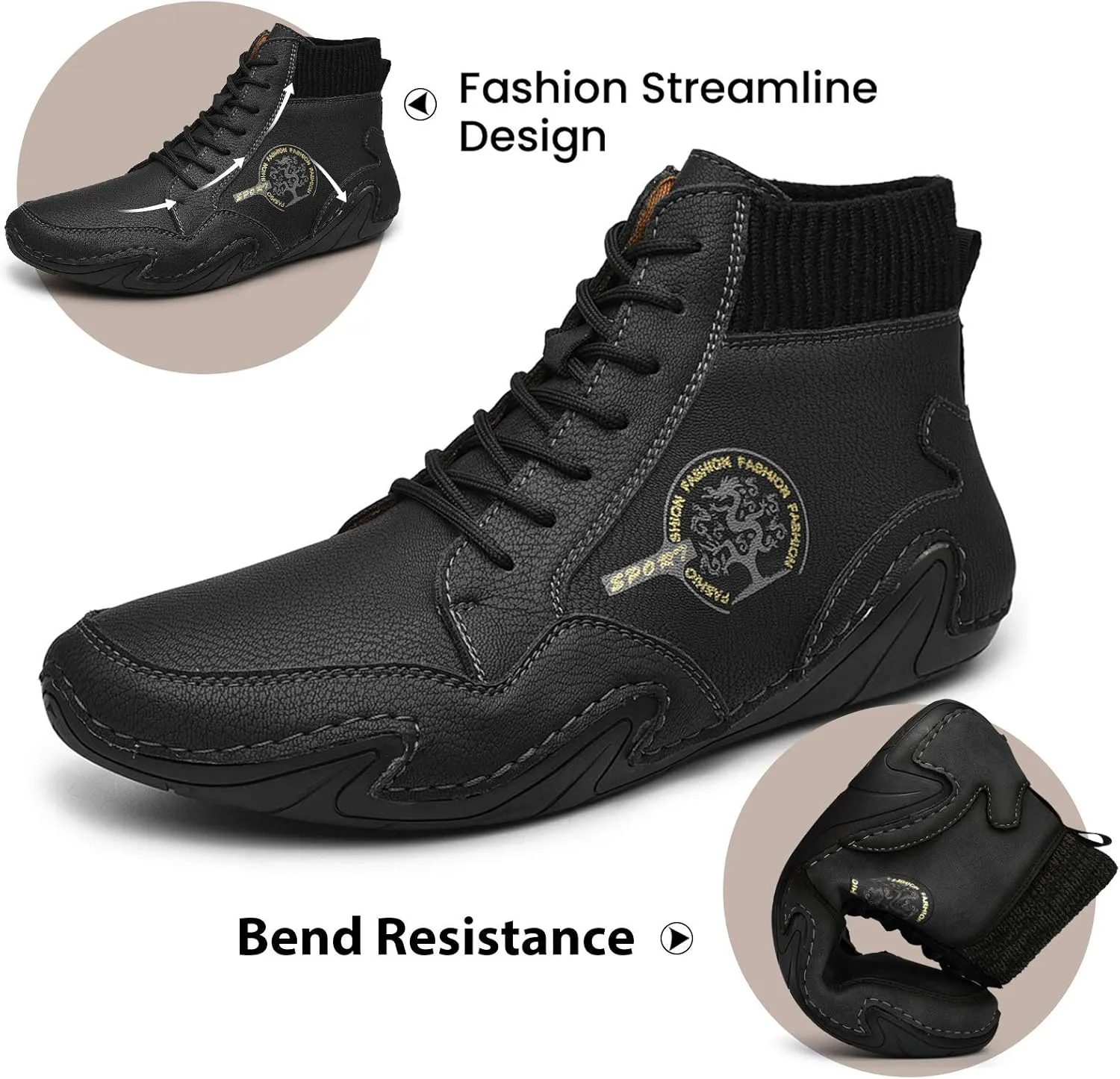 Mens Loafer Retro Leather Casual Oxford Shoes Handmade Comfort Moccasins Walking Business Work Office Dress Anti Slip Outdoor Summer Driving Boat Round Toe Slip on Shoe Wide Fit