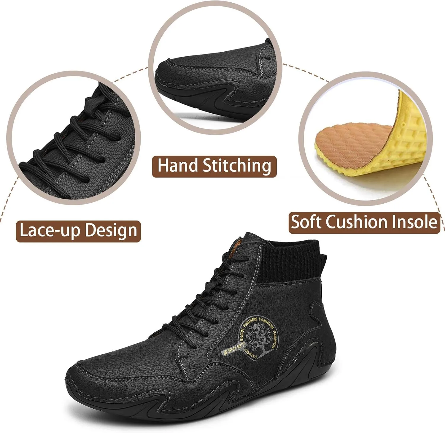 Mens Loafer Retro Leather Casual Oxford Shoes Handmade Comfort Moccasins Walking Business Work Office Dress Anti Slip Outdoor Summer Driving Boat Round Toe Slip on Shoe Wide Fit
