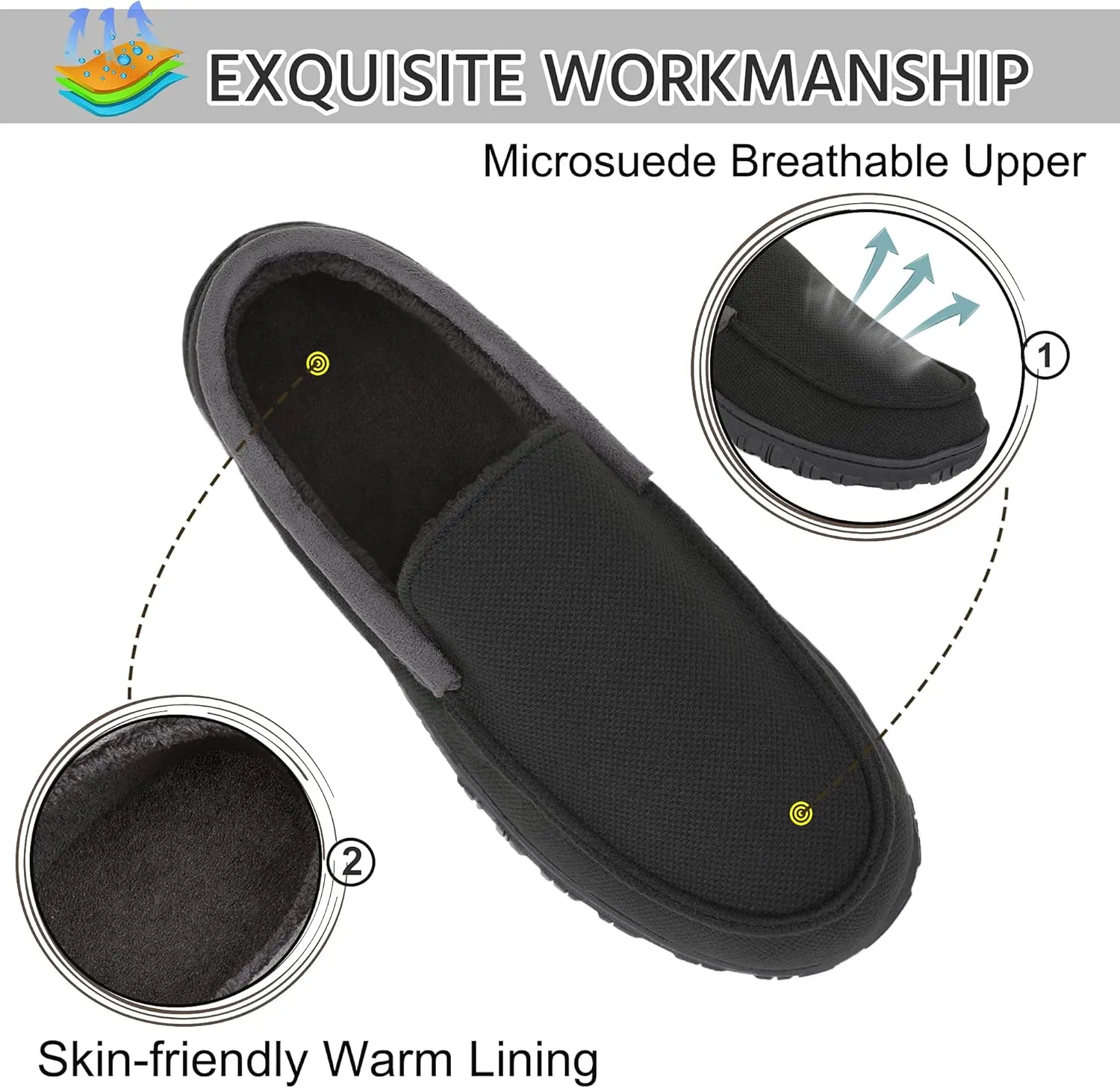 Mens Moccasin Slippers Indoor Outdoor Size Nonslip Memory Foam Shoes with Rubber Bottom