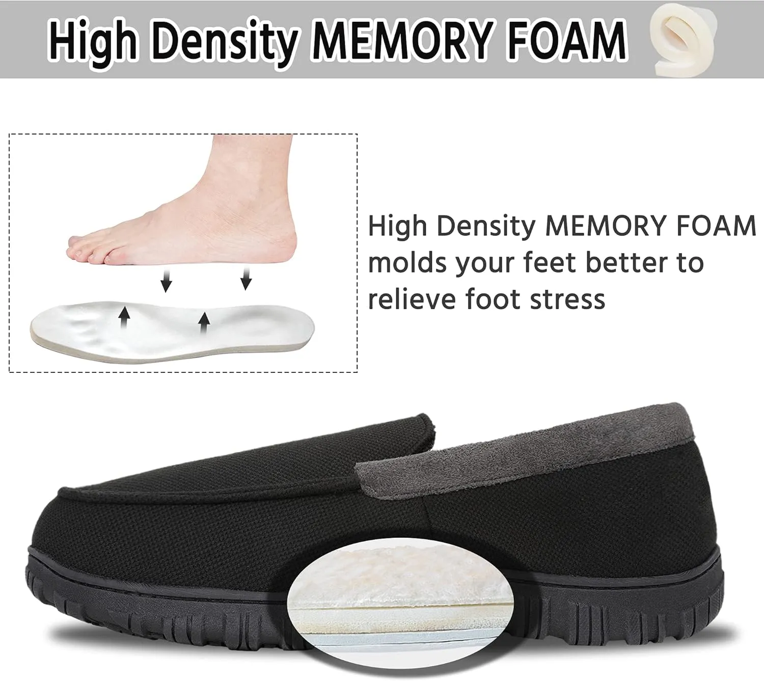 Mens Moccasin Slippers Indoor Outdoor Size Nonslip Memory Foam Shoes with Rubber Bottom