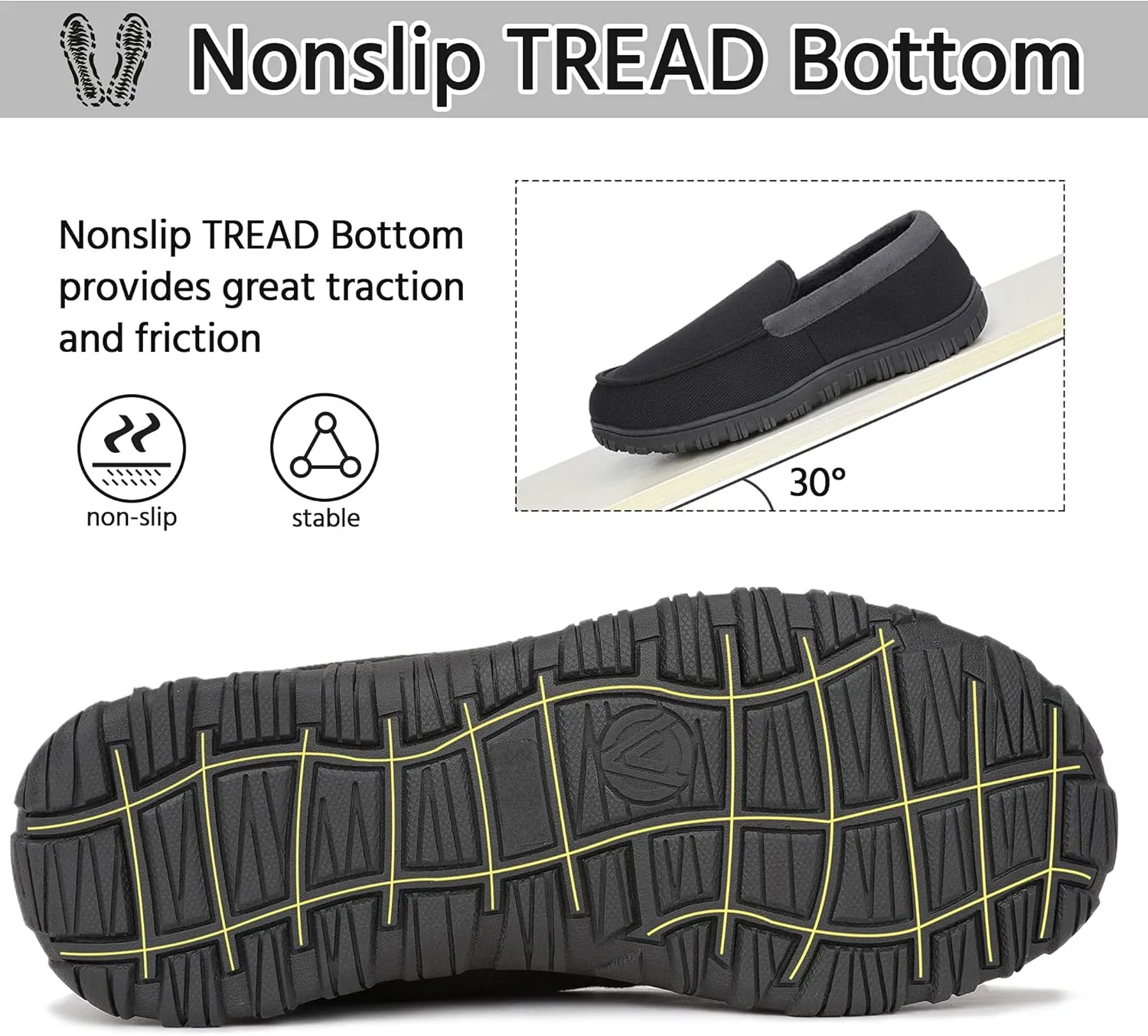 Mens Moccasin Slippers Indoor Outdoor Size Nonslip Memory Foam Shoes with Rubber Bottom