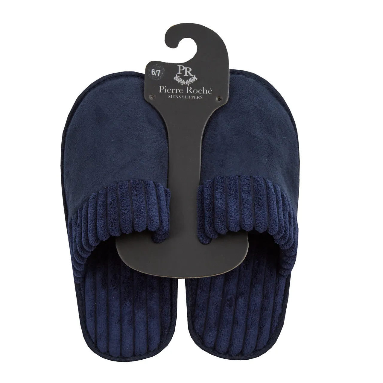 Mens Mule Memory Foam Corduroy Slippers Navy