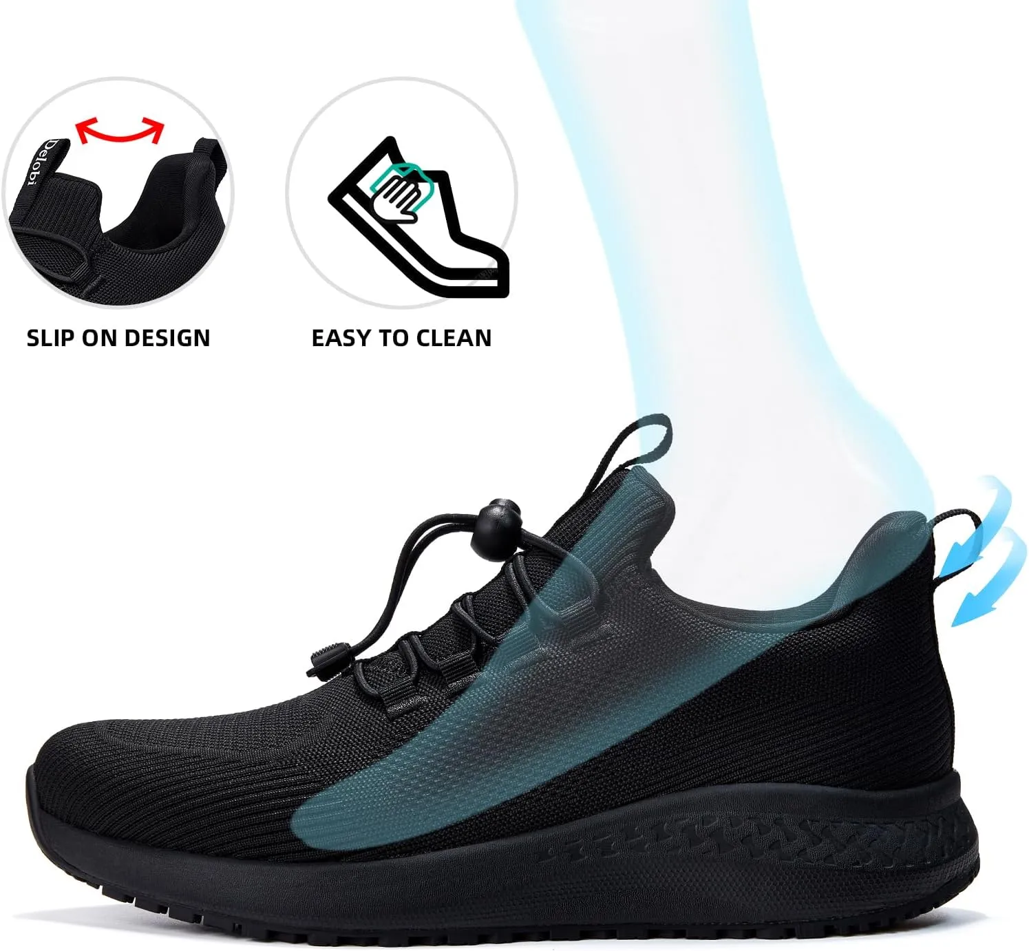 Mens Non Slip Work Shoes Slip On Water Resistant Chef Shoe for Restaurant Kitchen Food Service Working Waterproof Walking Sneakers Breathable and Lightweight