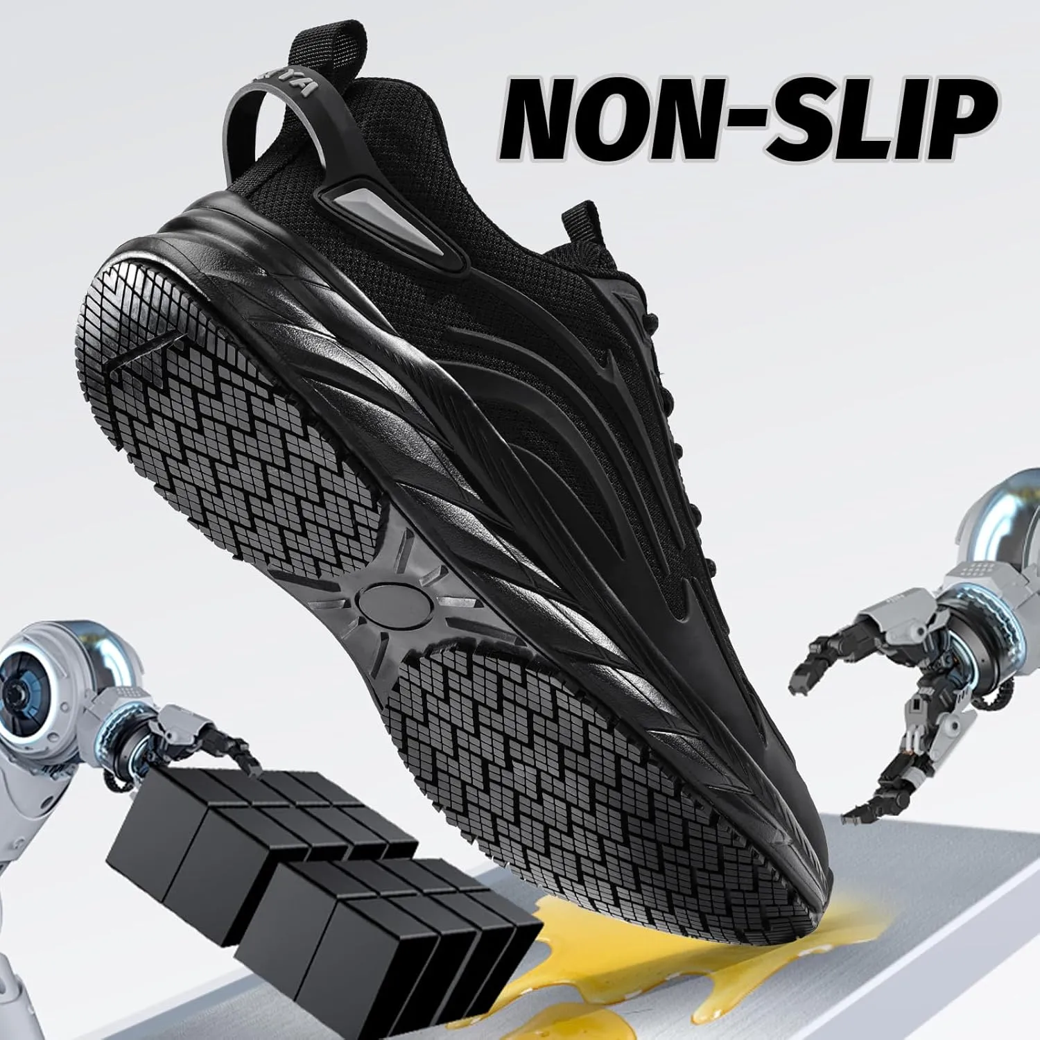 Mens Non-Slip Work Shoes Slip-Resistant Waterproof Sneakers for Kitchen Restaurant & Food Service Lightweight Breathable Slip-On Chef Shoes Safety Footwear for Men