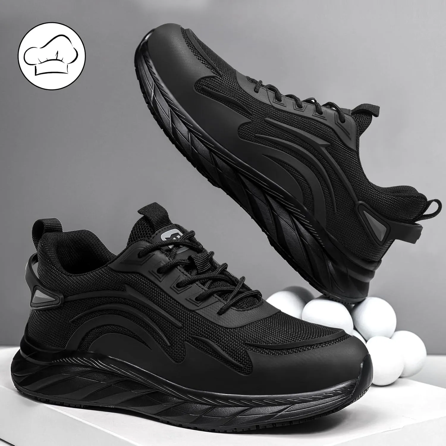 Mens Non-Slip Work Shoes Slip-Resistant Waterproof Sneakers for Kitchen Restaurant & Food Service Lightweight Breathable Slip-On Chef Shoes Safety Footwear for Men