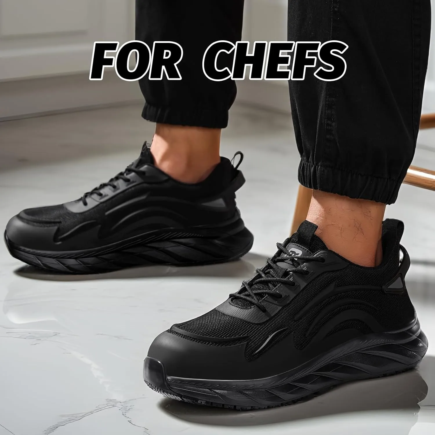Mens Non-Slip Work Shoes Slip-Resistant Waterproof Sneakers for Kitchen Restaurant & Food Service Lightweight Breathable Slip-On Chef Shoes Safety Footwear for Men