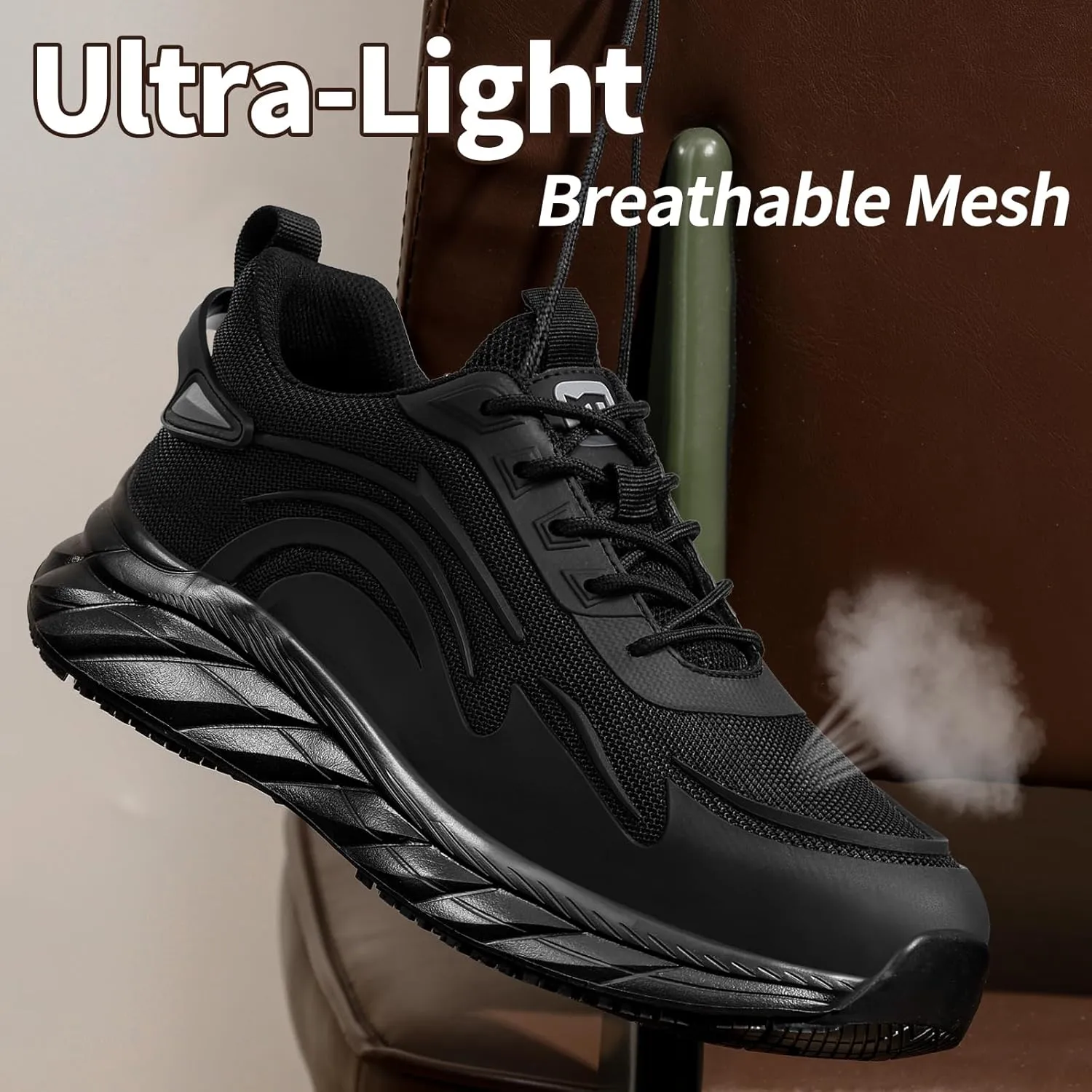 Mens Non-Slip Work Shoes Slip-Resistant Waterproof Sneakers for Kitchen Restaurant & Food Service Lightweight Breathable Slip-On Chef Shoes Safety Footwear for Men