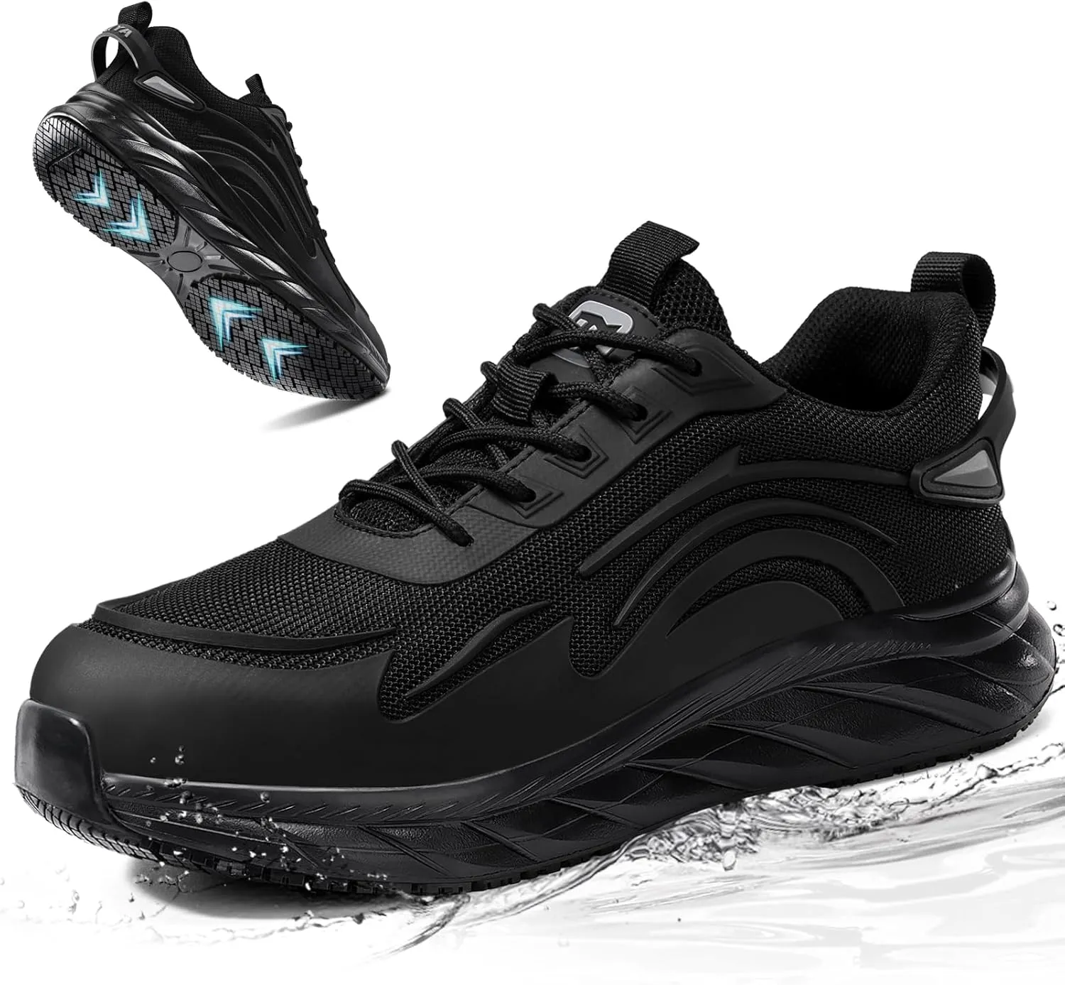 Mens Non-Slip Work Shoes Slip-Resistant Waterproof Sneakers for Kitchen Restaurant & Food Service Lightweight Breathable Slip-On Chef Shoes Safety Footwear for Men