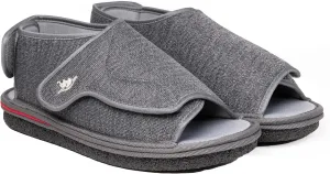 Men's Open Toe Foam Wide Diabetic Slippers Hook & Loop Closure Non-Slip Rubber Sole Flexible Orthotic Slippers Indoor/Outdoor Adjustable Soft Breathable, Grey 11