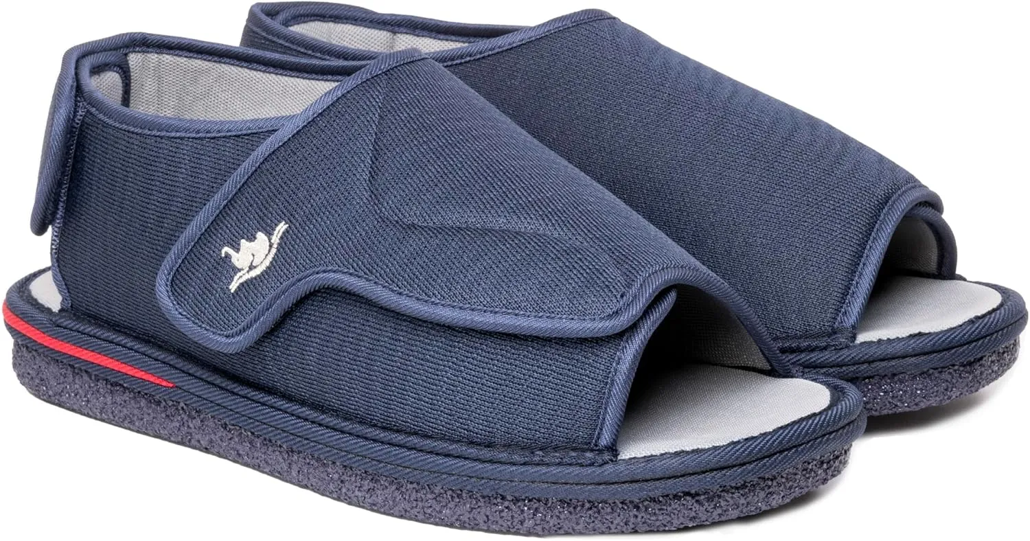 Men's Open Toe Foam Wide Diabetic Slippers Hook & Loop Closure Non-Slip Rubber Sole Flexible Orthotic Slippers Indoor/Outdoor Adjustable Soft Breathable