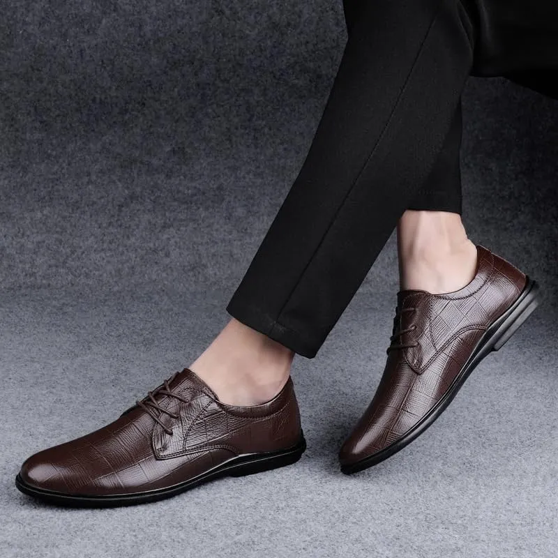 Mens Oxford Shoes Non-Slip Rubber Flat Dress Shoes for Men Wedding Fashion Pointed Toe Lace Up Business Tuxedo Shoes(Brown,9)
