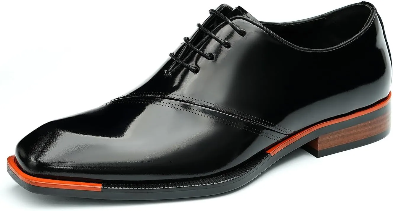 Men's Oxfords Formal Dress Patent Leather Derby Fashion Business Wedding Prom Tuxedo Casual Square Toe Oxford Walking Shoes for Men