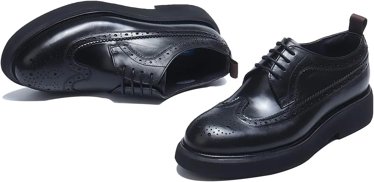 Men's Oxfords Formal Dress Wingtip Brogue Classic Lace-up Derby Genuine Leather Fashion Comfortable Shoes Buinsess Casual Prom Wedding Tuxedo Shoes for Men