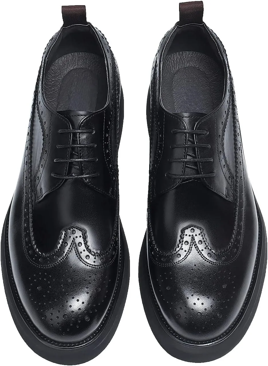 Men's Oxfords Formal Dress Wingtip Brogue Classic Lace-up Derby Genuine Leather Fashion Comfortable Shoes Buinsess Casual Prom Wedding Tuxedo Shoes for Men