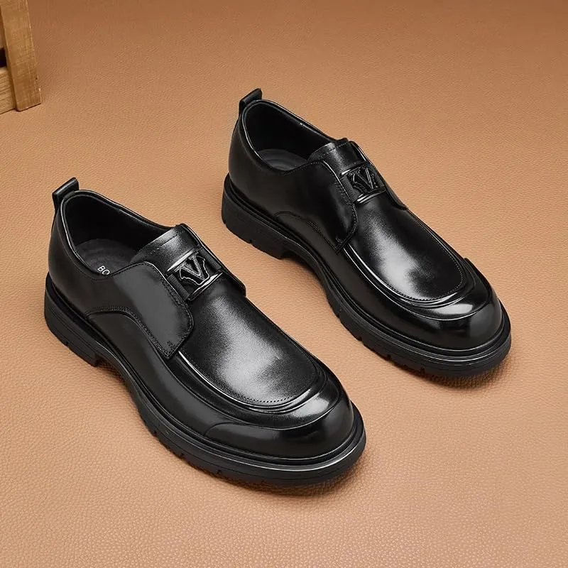 Mens Oxfords Genuine Leather Platform Men's Dress Shoes Classic Formal Business Brogue Shoes