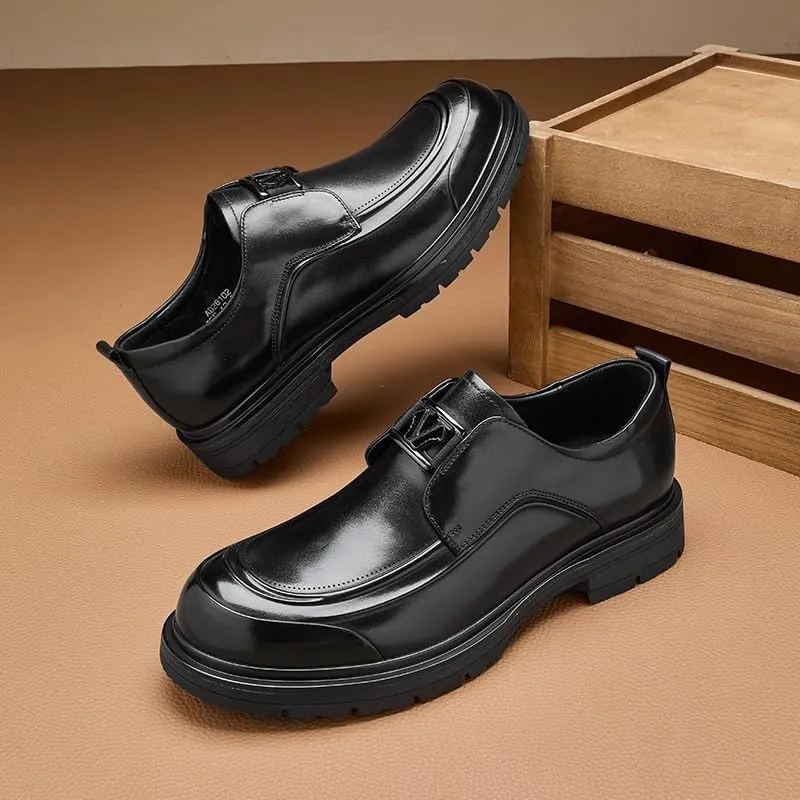 Mens Oxfords Genuine Leather Platform Men's Dress Shoes Classic Formal Business Brogue Shoes