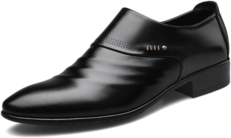 Mens Oxfords Leather Dress Shoes Slip On Pointed Toe Derbys Classic Formal Business Shoes