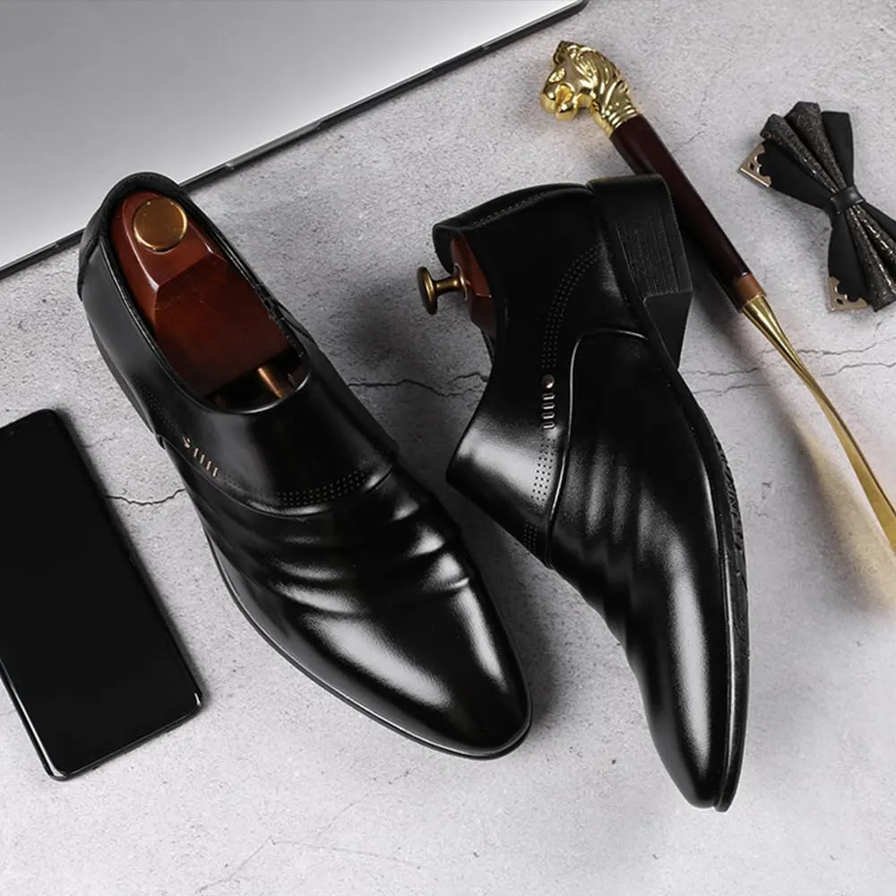 Mens Oxfords Leather Dress Shoes Slip On Pointed Toe Derbys Classic Formal Business Shoes