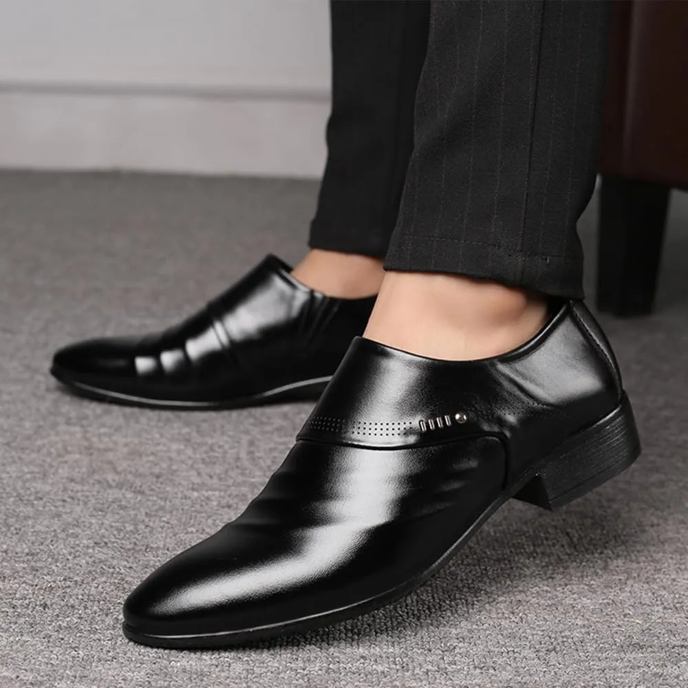 Mens Oxfords Leather Dress Shoes Slip On Pointed Toe Derbys Classic Formal Business Shoes
