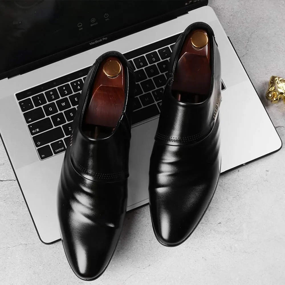 Mens Oxfords Leather Dress Shoes Slip On Pointed Toe Derbys Classic Formal Business Shoes