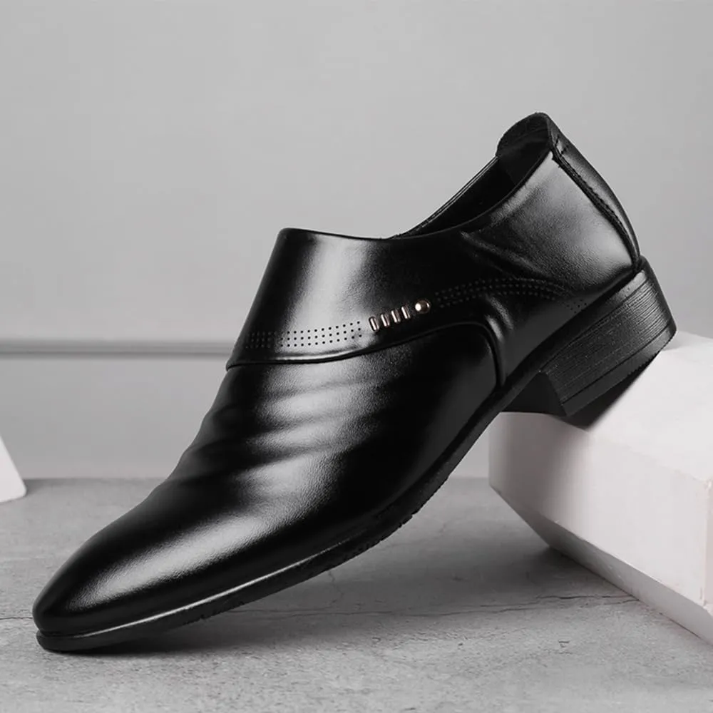 Mens Oxfords Leather Dress Shoes Slip On Pointed Toe Derbys Classic Formal Business Shoes