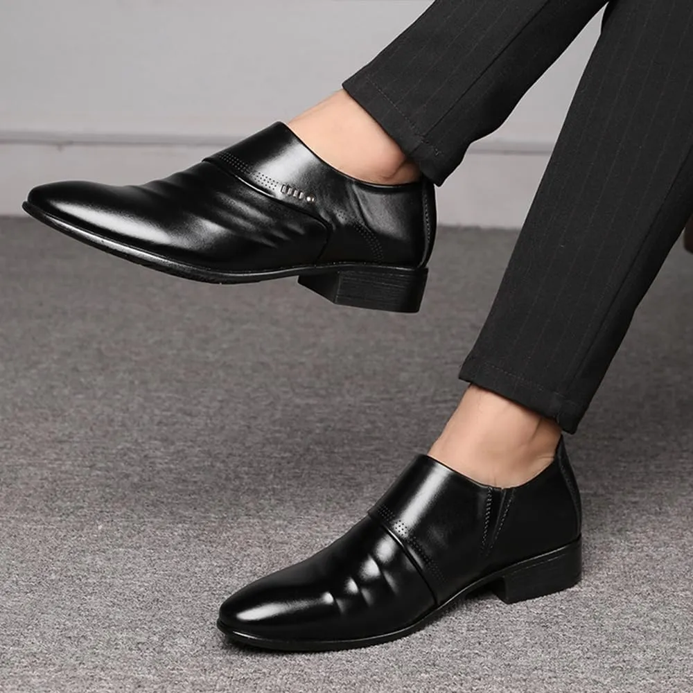 Mens Oxfords Leather Dress Shoes Slip On Pointed Toe Derbys Classic Formal Business Shoes