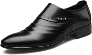 Mens Oxfords Leather Dress Shoes Slip On Pointed Toe Derbys Classic Formal Business Shoes