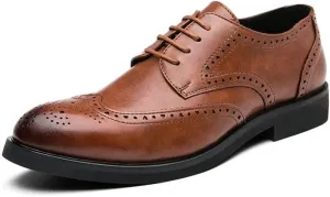 Men's Oxfords Shoes Pointed Toe Derby Shoes for Men Fashion Classic Lace Up Low Top Mens Leather Dress Shoes(Brown,8)