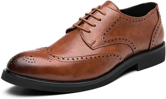 Men's Oxfords Shoes Pointed Toe Derby Shoes for Men Fashion Classic Lace Up Low Top Mens Leather Dress Shoes(Brown,8)