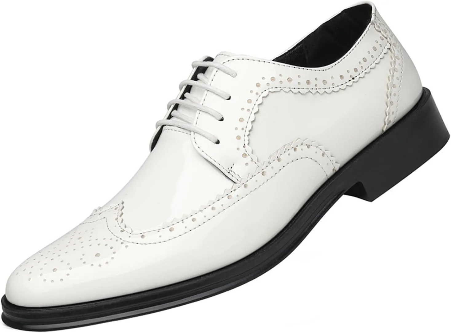 Men's Patent Leather Wingtip Carving Brogue Dress Shoes Fashion Classic Cap Toe Lace Up Low Top Oxfords Shoes Casual Business Formal Derby Shoes
