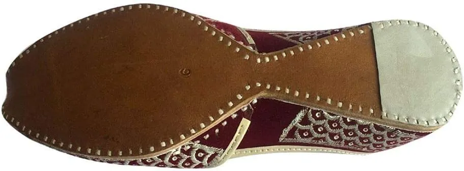 Mens Punjabi Jutti Sherwani Shoes Mehroon Gold Zari Khussa Shoes Formal Sandals Ethnic Footwear