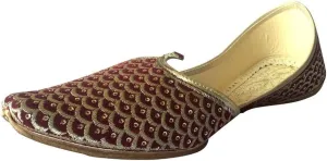 Mens Punjabi Jutti Sherwani Shoes Mehroon Gold Zari Khussa Shoes Formal Sandals Ethnic Footwear