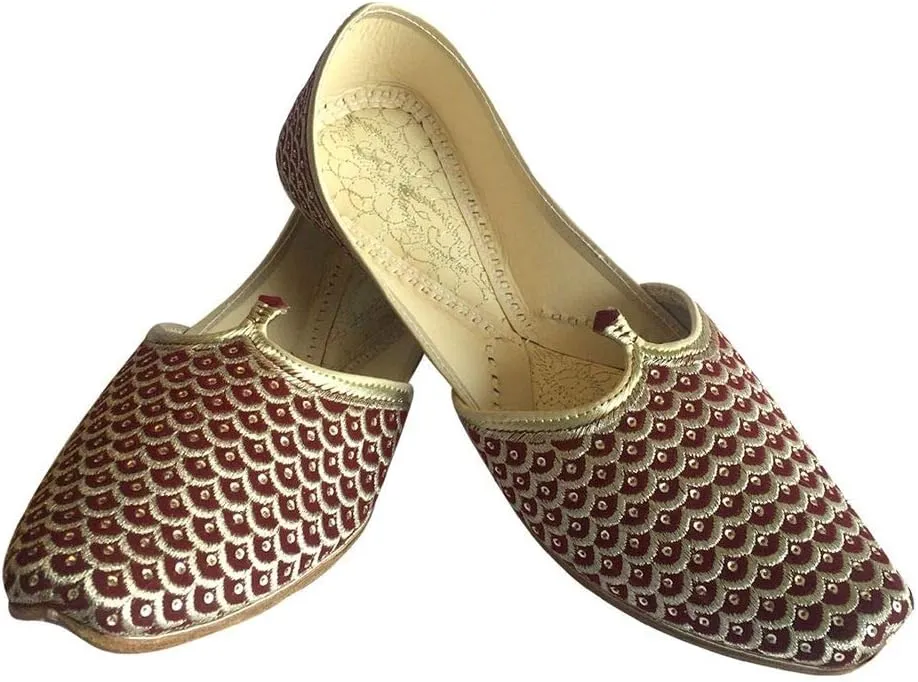 Mens Punjabi Jutti Sherwani Shoes Mehroon Gold Zari Khussa Shoes Formal Sandals Ethnic Footwear
