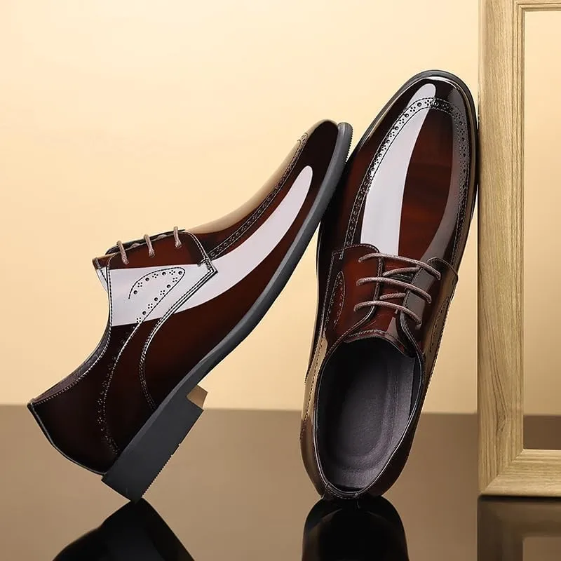 Men's Shiny Patent Leather Dress Shoes Mens Breathable Leather Wingtip Brogue Oxfords Shoes