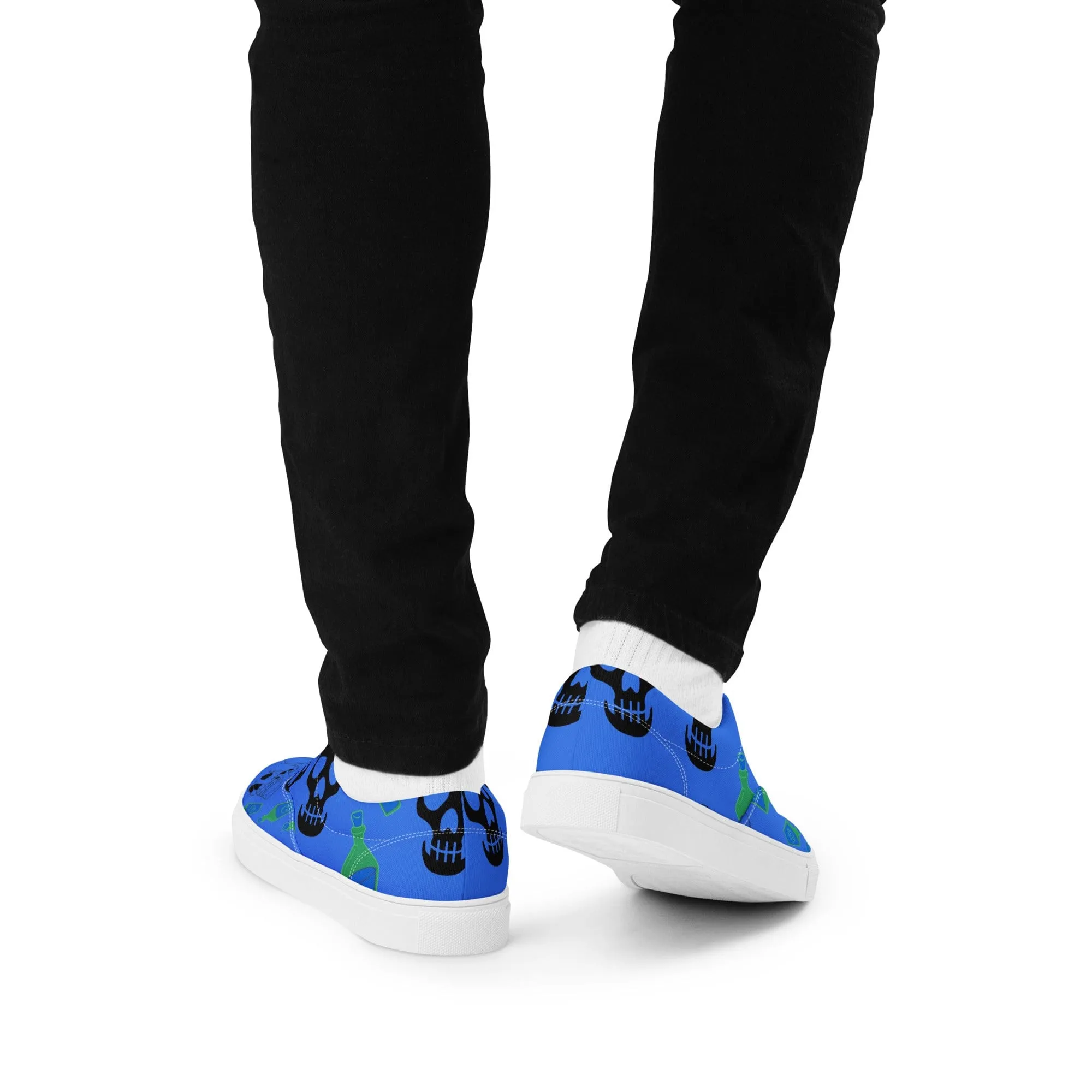 Men’s Skull Blue Lace-Up Canvas Shoes