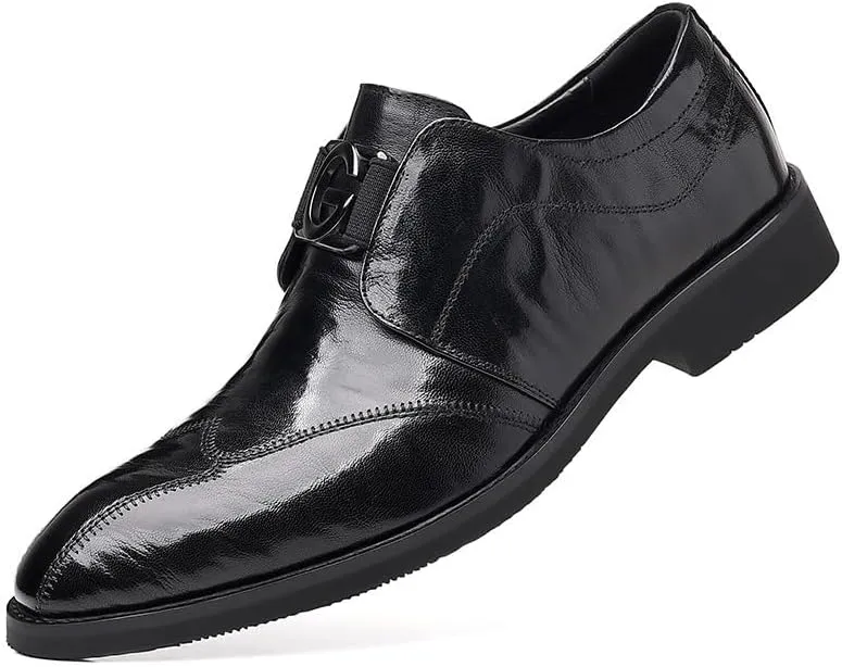 Men's Slip On Dress Shoes Pointed Toe Classic Formal Business Shoes Genuine Leather Platform Oxfords