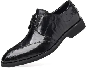 Men's Slip On Dress Shoes Pointed Toe Classic Formal Business Shoes Genuine Leather Platform Oxfords