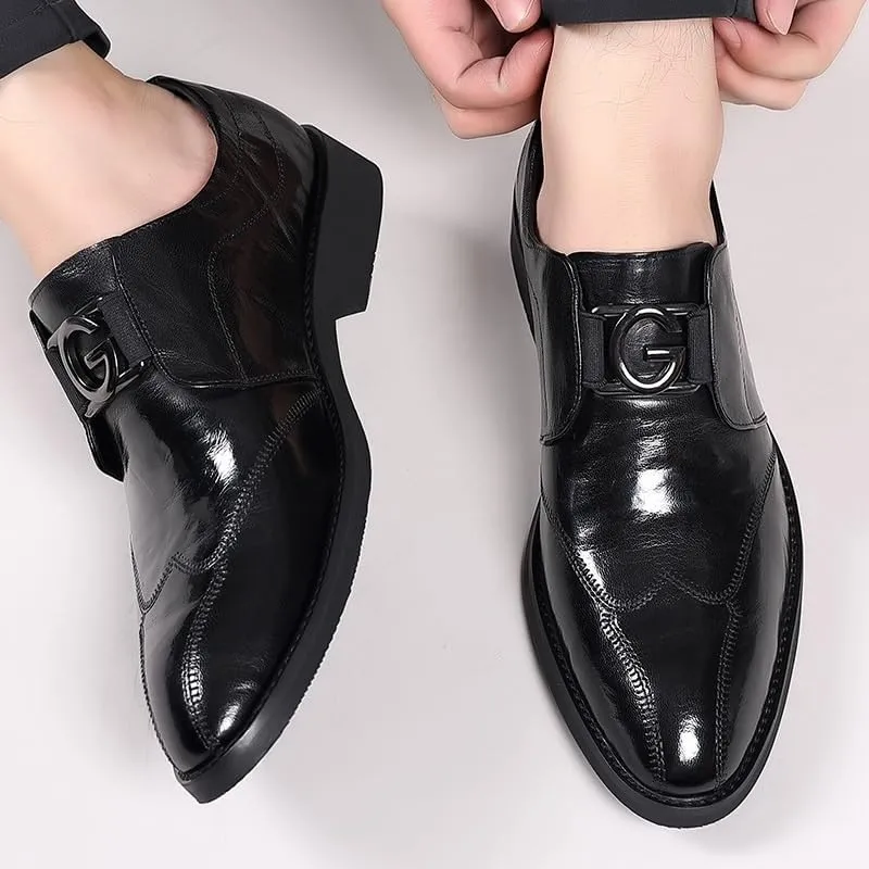 Men's Slip On Dress Shoes Pointed Toe Classic Formal Business Shoes Genuine Leather Platform Oxfords