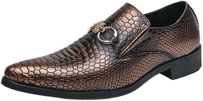 Men's Slip-On Oxford Shoes, Crocodile Pattern PU Leather Casual Dress Shoes, Luxury Business & Leisure Walking Shoes for Men