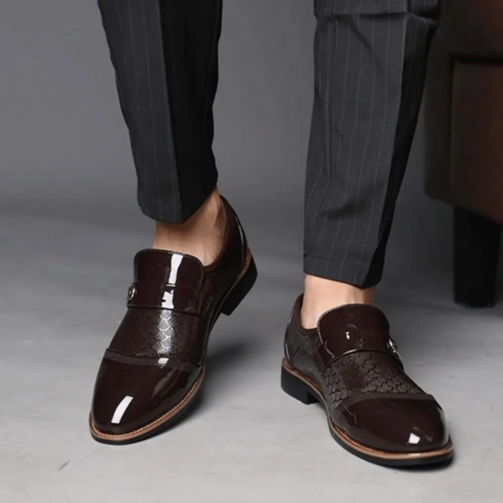 Men's Slip On Oxford Shoes Leather Embossed Classic Black Dress Shoes Non Slip Wear Resistant Comfortable Casual Formal Footwear