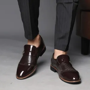 Men's Slip On Oxford Shoes Leather Embossed Classic Black Dress Shoes Non Slip Wear Resistant Comfortable Casual Formal Footwear