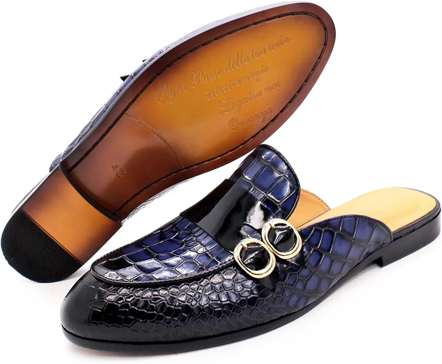 Men's Slipper Fashion Genuine Leather Crocodile Print Slip-on Loafers Casual Dress Formal Slippers Outdoor Sandals