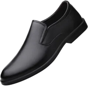Men's Spring Casual Leather Shoes, Top Layer Cowhide Genuine Leather, Breathable Comfortable Pointed Toe Hollow Design, Black Cow Leather Office & Driving Shoes for Men