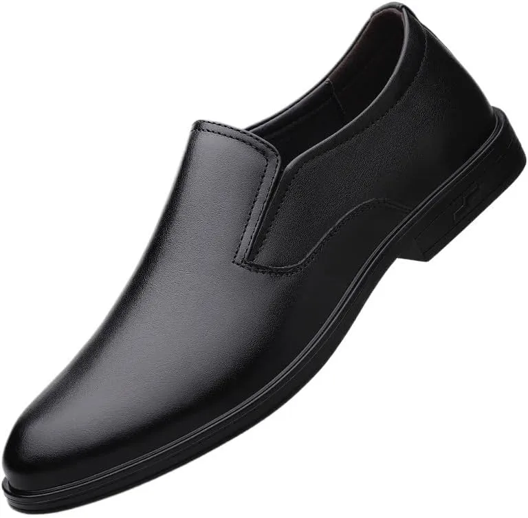 Men's Spring Casual Leather Shoes, Top Layer Cowhide Genuine Leather, Breathable Comfortable Pointed Toe Hollow Design, Black Cow Leather Office & Driving Shoes for Men