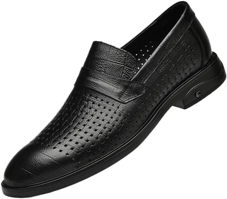 Men's Spring Fashion Casual Leather Shoes, Top Layer Cowhide Breathable Hollow Design, Comfortable Pointed Toe Breathable Leather Shoes for Men