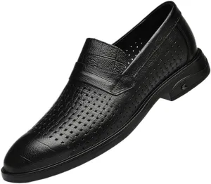 Men's Spring Fashion Casual Leather Shoes, Top Layer Cowhide Breathable Hollow Design, Comfortable Pointed Toe Breathable Leather Shoes for Men