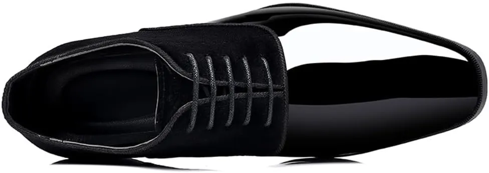 Men's Tuxedo Patent Leather Classic Velvet Lace-Up Business Dress Shoes