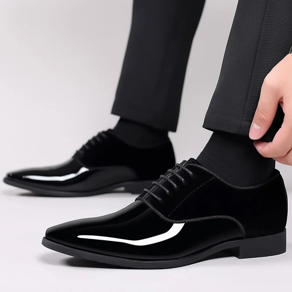 Men's Tuxedo Patent Leather Classic Velvet Lace-Up Business Dress Shoes